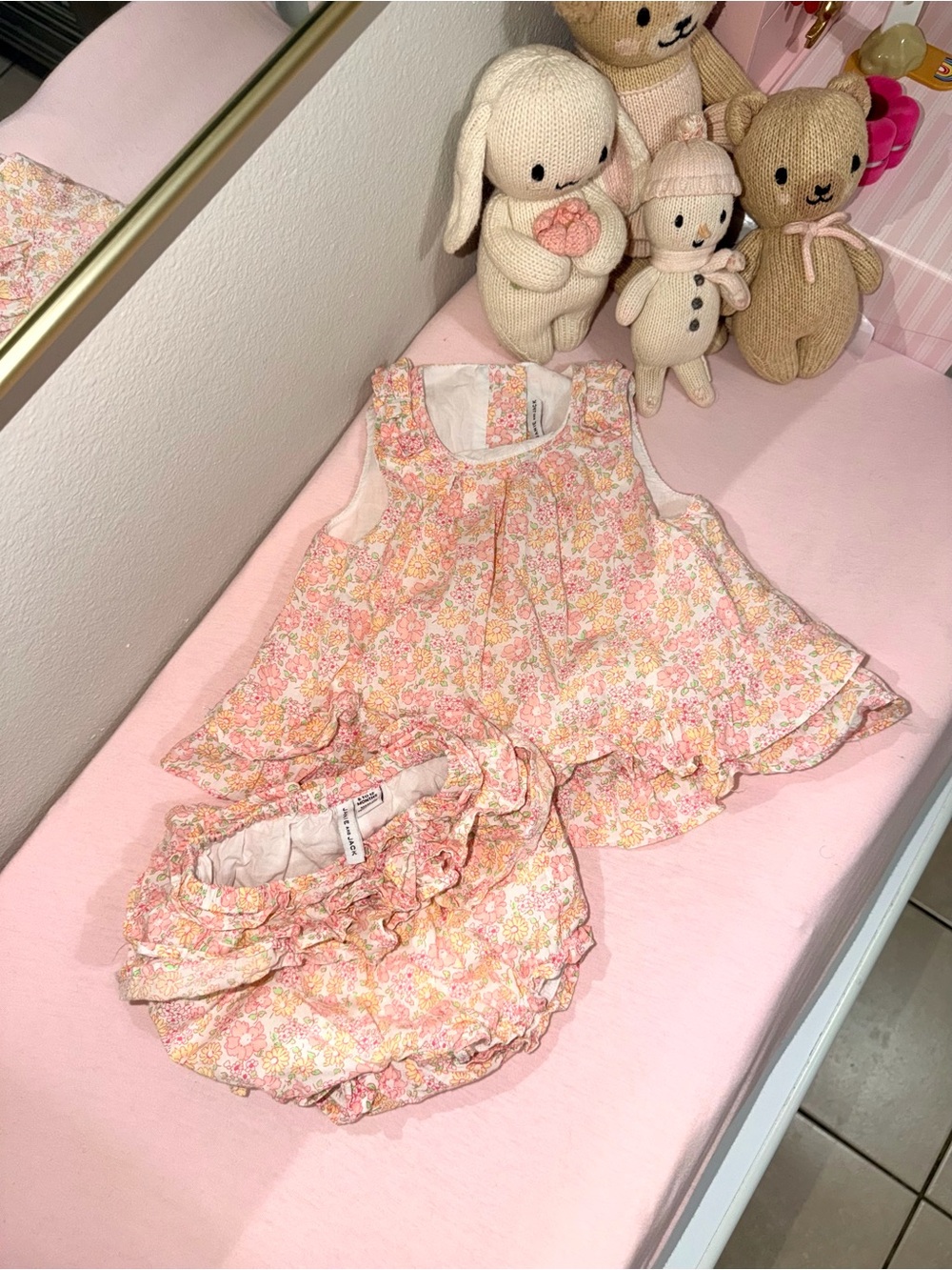 Janie and Jack Pink and Cream Floral Ruffle Pajama Set